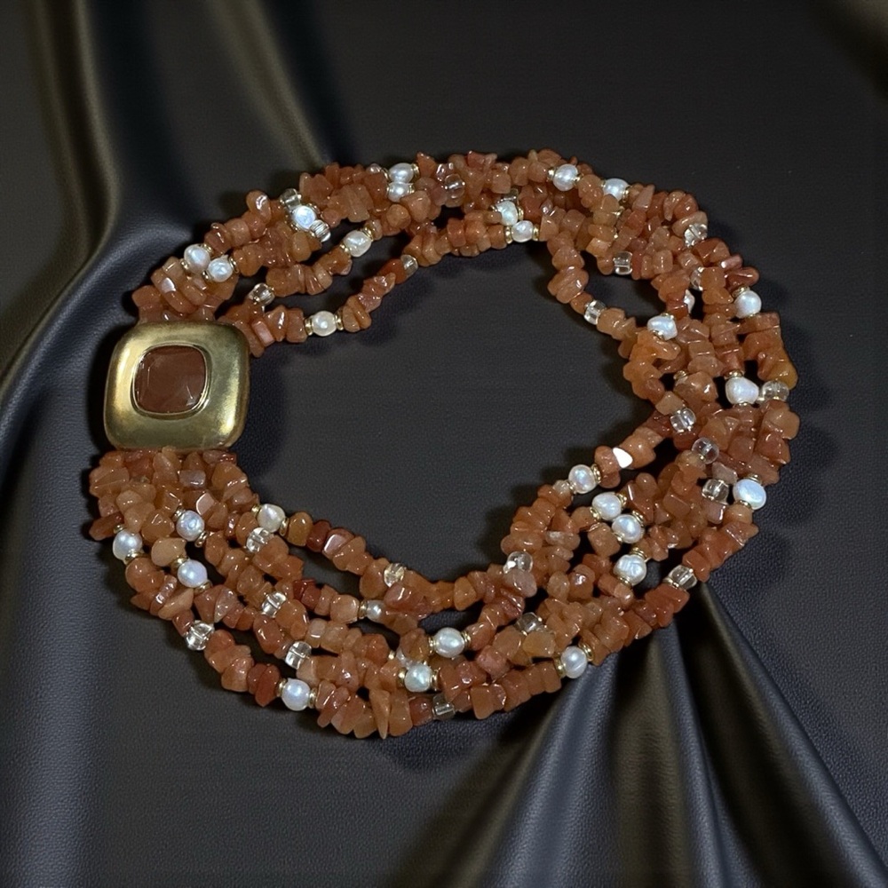 Vintage Francesca Romana Carnelian and Pearls Multi-Strand Necklace - Picture 3 of 5